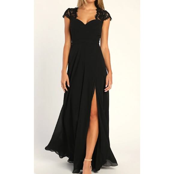 LULU'S SZ M Momentous Moments Black Lace Backless Formal Party Maxi Dress B119 - Picture 1 of 10